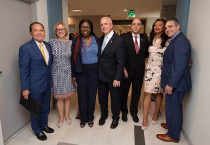 Miami-Dade County Mayor Carlos Gimenez, County Commissioner Eileen Higgins, Miami Mayor Francis Suarez, State Sen. Jose Javier Rodriguez and others at the Martin Fine Villas pre-opening reception.