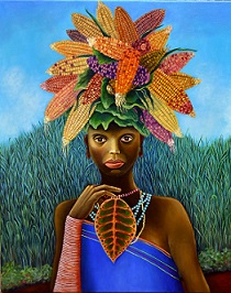 painting of woman with leaves Brigida Guardiola