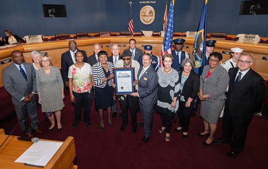 WWII veteran Robert White is honored at the Nov. 8 County Commission meeting.