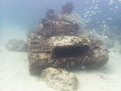 Army tank underwater.