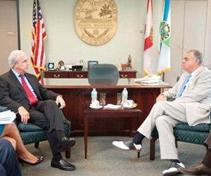 Mayor Carlos A. Gimenez welcomes U.S. Department of Transportation Secretary Ray Lahood to Miami-Dade County