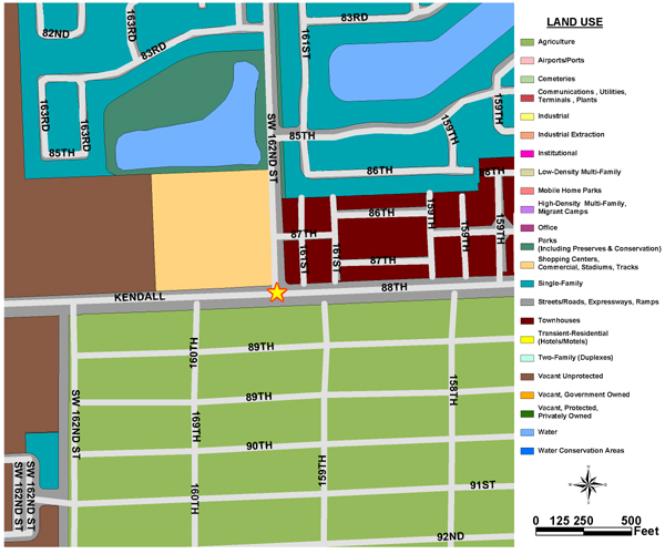 Existing land use for the area one-quarter mile around the intermodal site area. 