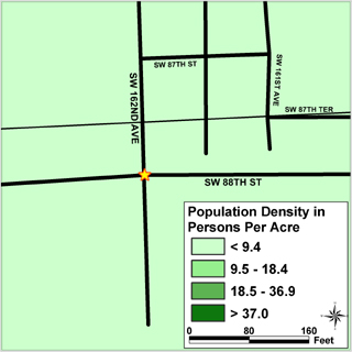West Kendall population density in persons per acre.