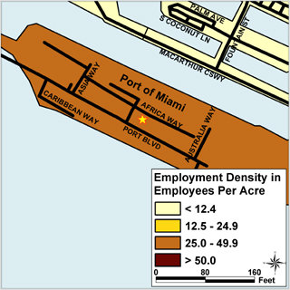 Port of Miami employment density in employees per acre.
