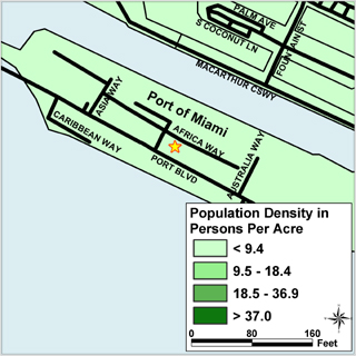 Port of Miami population density in persons per acre.