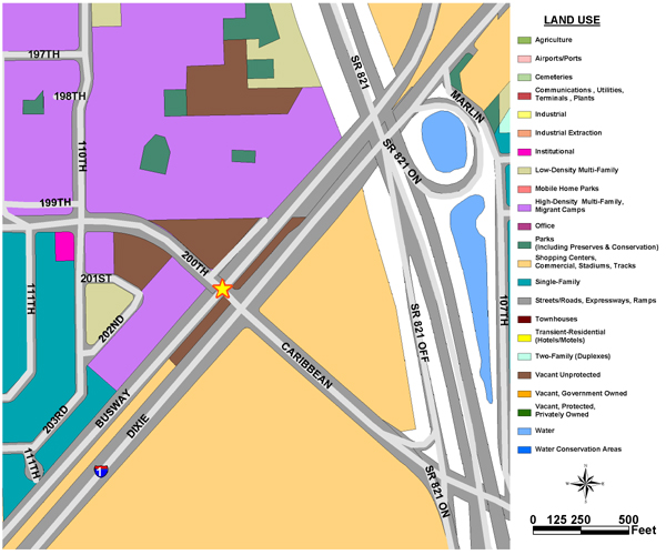 Existing land use for the area one-quarter mile around the intermodal site area. 