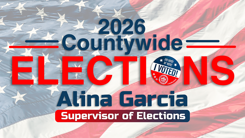 Graphic image of flag with written words 2026 Elections and Alina Garcia