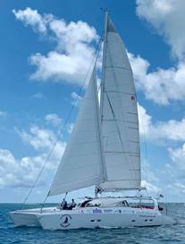 Catamaran sailing at sea