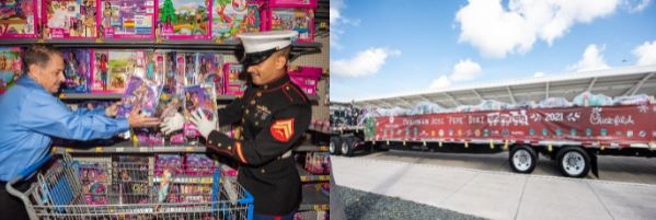 Chairman Diaz and U.S. Marines collect toys