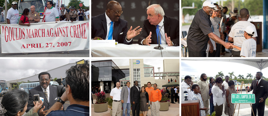 Collage of images showing Commissioner Dennis Moss engaging with the community
