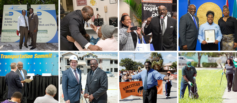 Collage of images showing Commissioner Dennis Moss engaging with the community