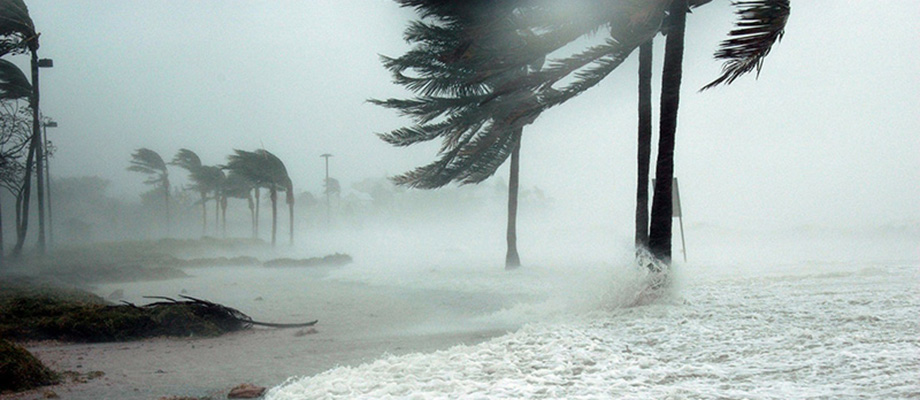 Wind and rain on a beach in Miami