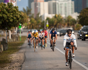 People riding bikes in Downtown Miami