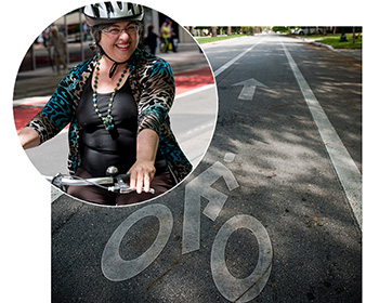 Commissioner Daniella Levine Cava takes a ride on her bike.