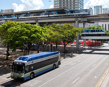 Metrobus, Metromover and Metrorail in Downtown Miami