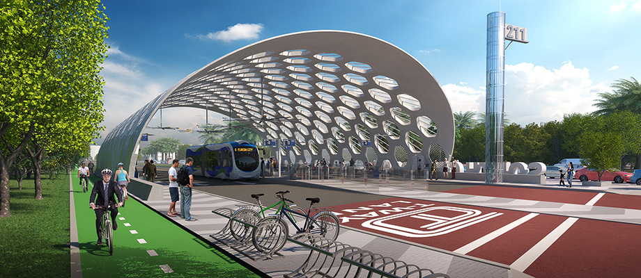 Artist's rendering of a South Dade Bus Rapid Transit station