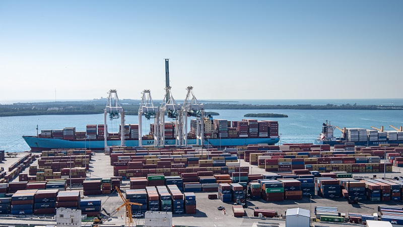 Arial shot of cargo containers.