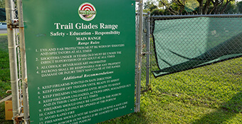 A sign with rules at Trail Glades Range.