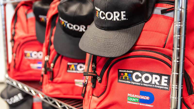 C.O.R.E. backpacks and hats