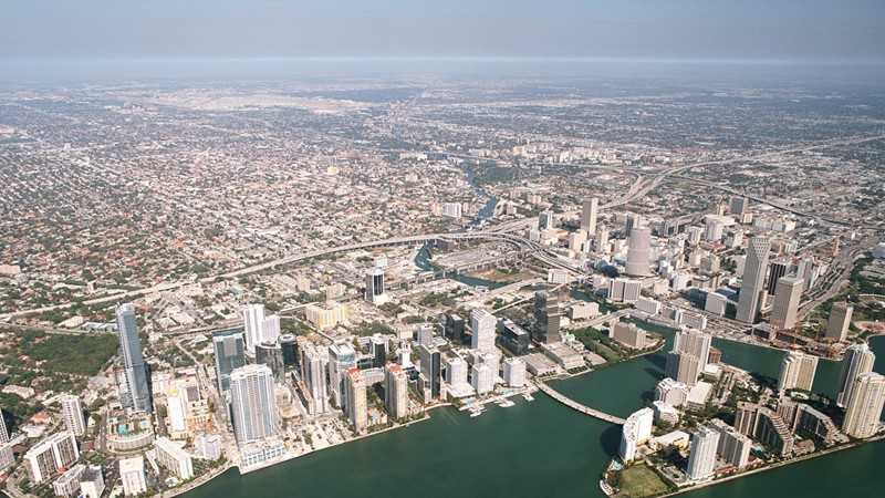 An aerial view of the Miami area