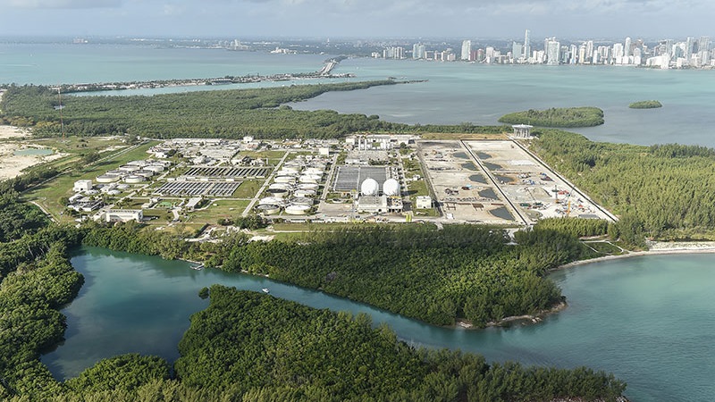 Aerial shot of Water and Sewer water facility.