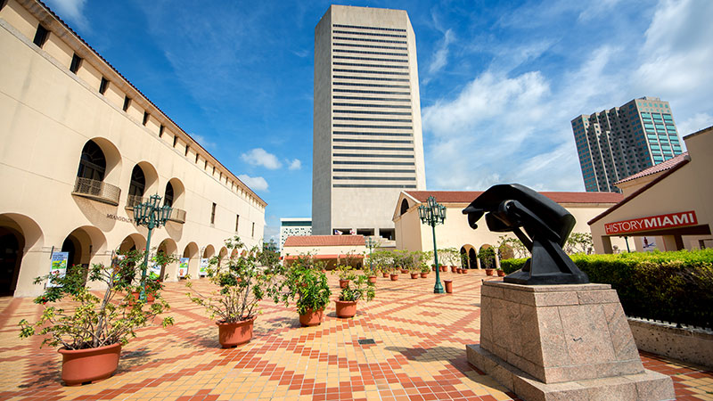  Large patio in the middle of the library, History Miami museum, and Stephen P. Clark Center