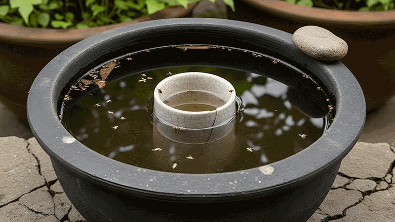 planter with standing rain water