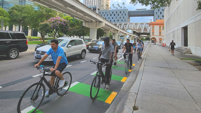 Bike riders on the road.