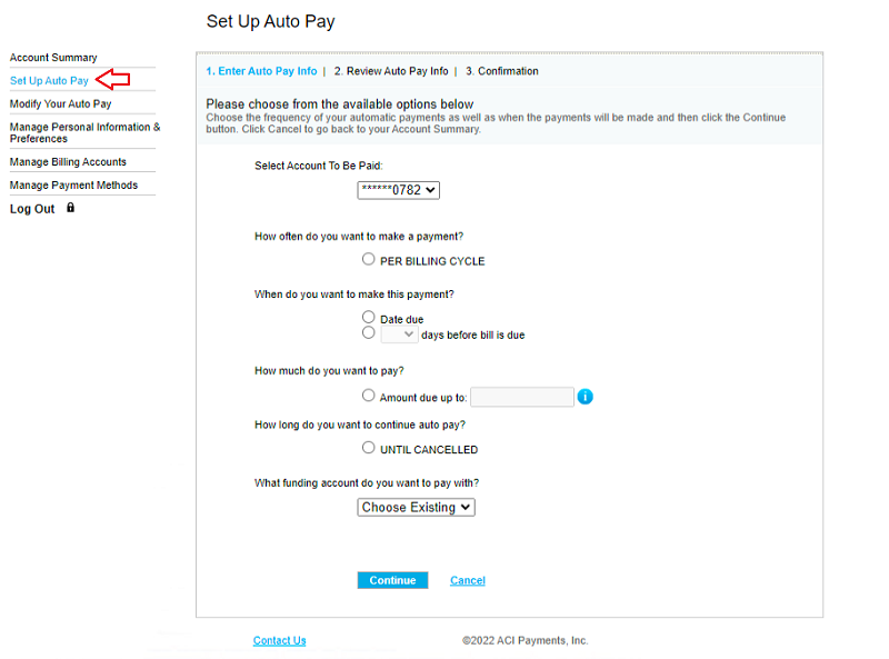 Screenshot of form to set up automatic payments.