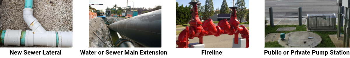 images of pipe connections, fire hydrants and construction