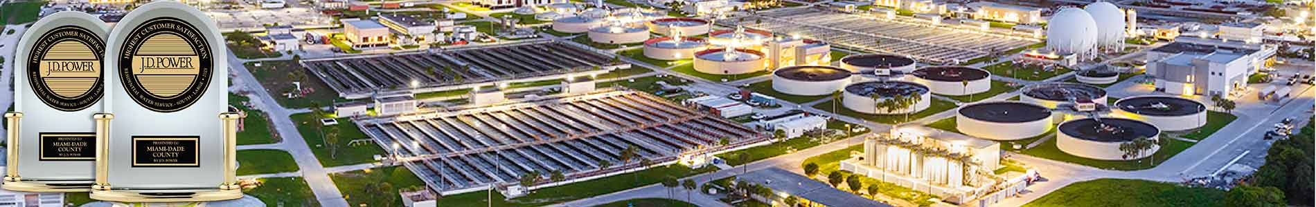 graphic image with award and sky view of water plant