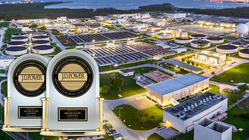 Sky view of water plant with image of award overlay