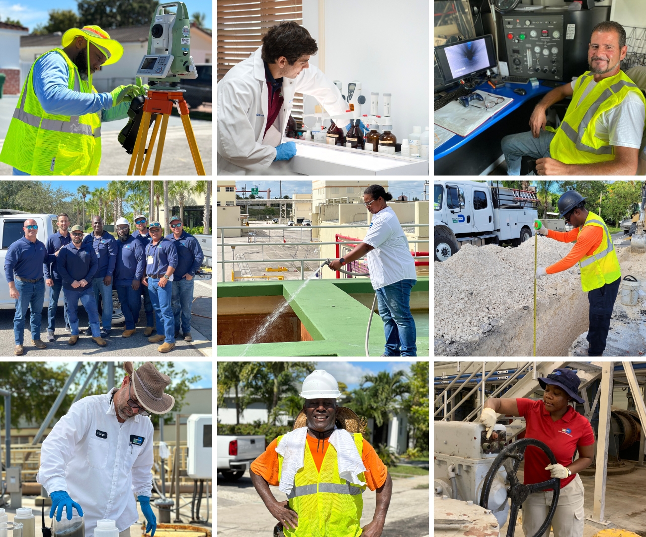 image collage of water and sewer people at work