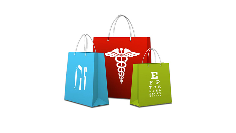 colorful bags with medically related graphics