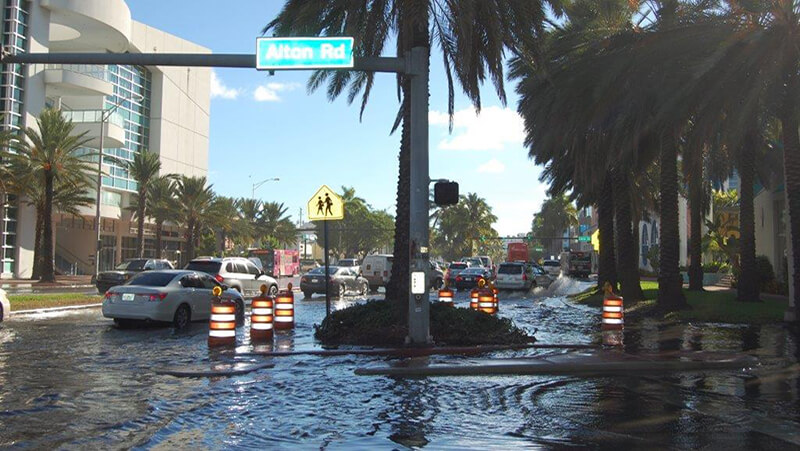 A flooded street on Miami Beach.
