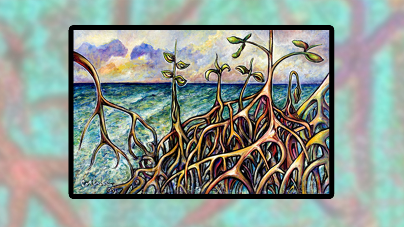 Painting of mangroves by artist Xavier Cortada