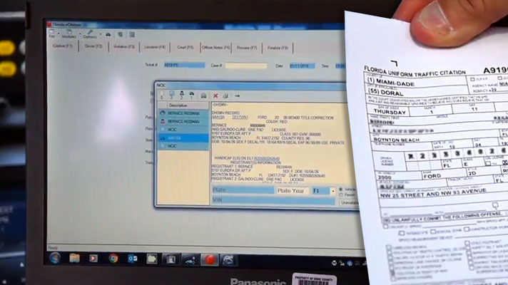 Image of the eCitation application and a traffic citation printout.