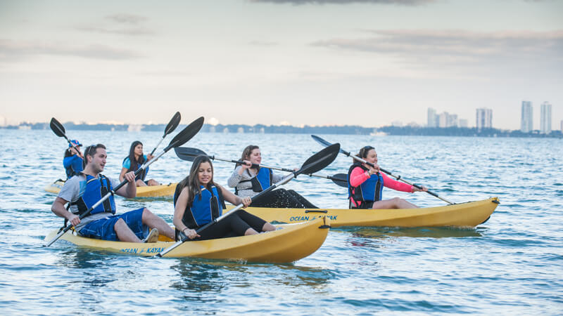 Group kayaking in Key Biscayne.