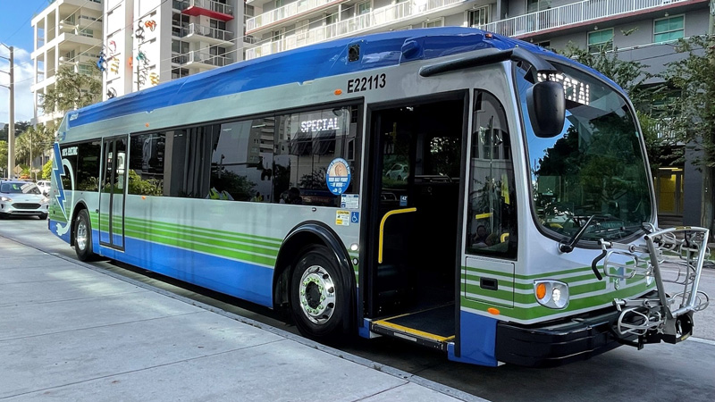 electric bus at Brickell Station