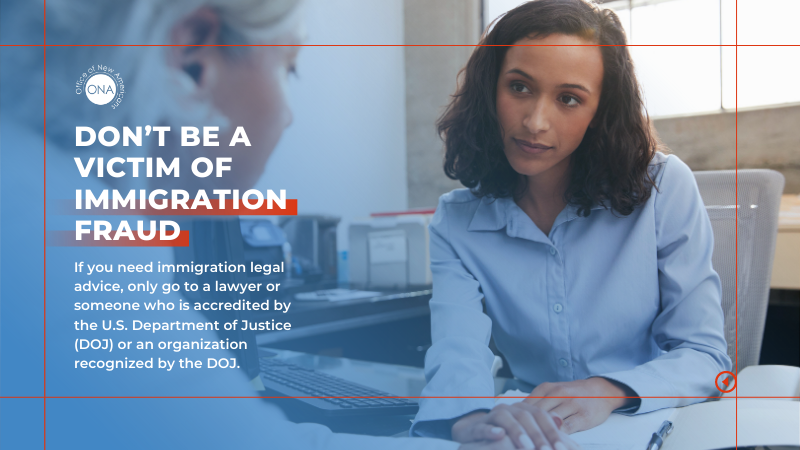 Image text: don't be a victim of immigration fraud.