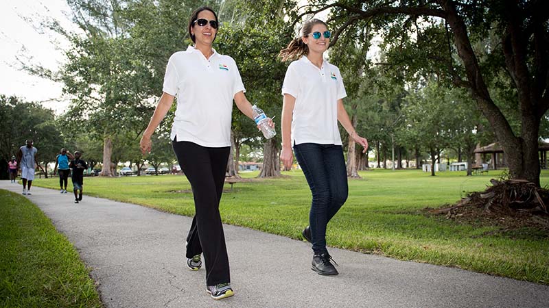 Two women walking