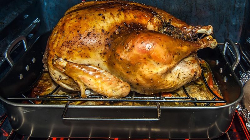 Turkey cooking inside the oven