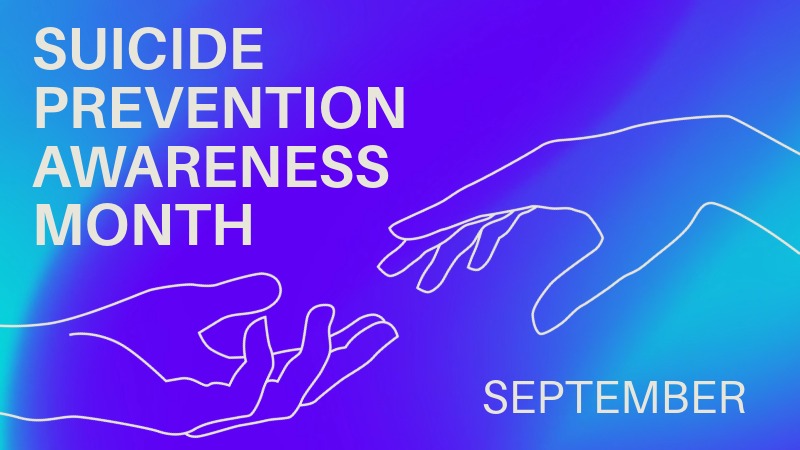 purple box with text reading suicide prevention awareness month