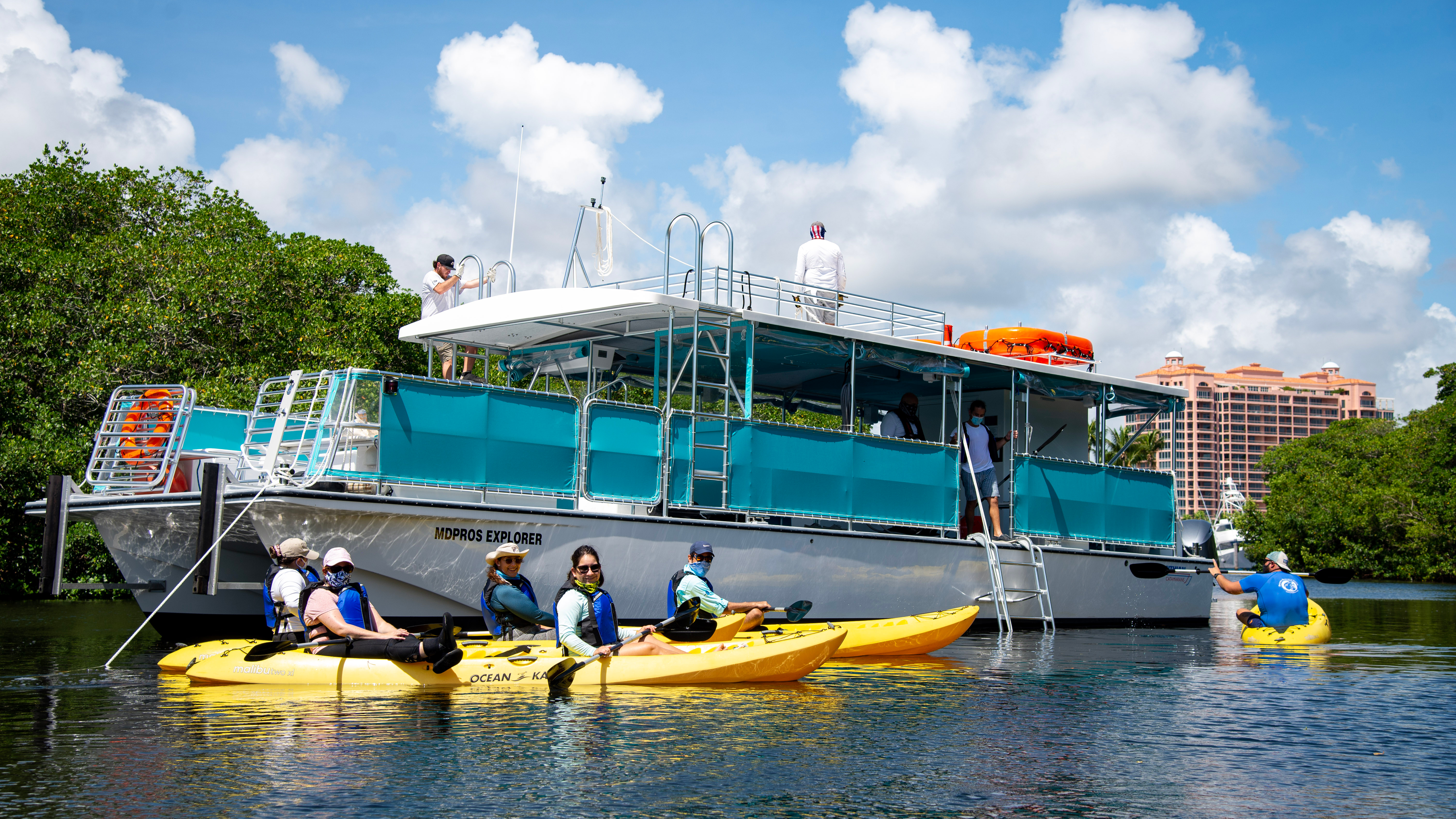 A group kayaking in Biscayne Bay.