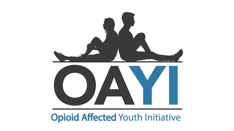 Opioid Affected Youth Initiative logo in blue and white