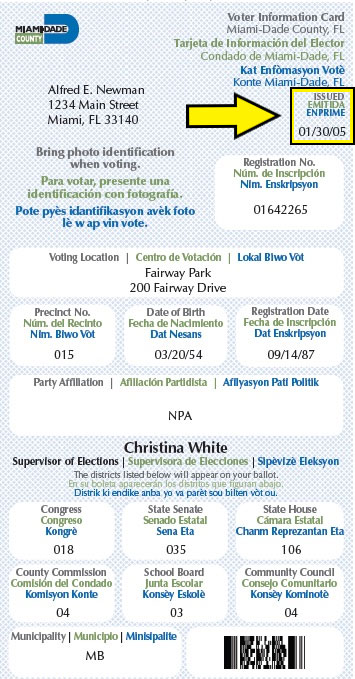 Front of Voter Information Card