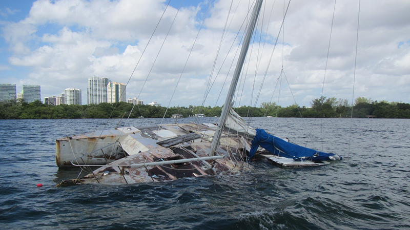 Boat abandoned and sunken in Bay